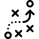 Line art of playbook diagram with X and O symbols representing business strategy